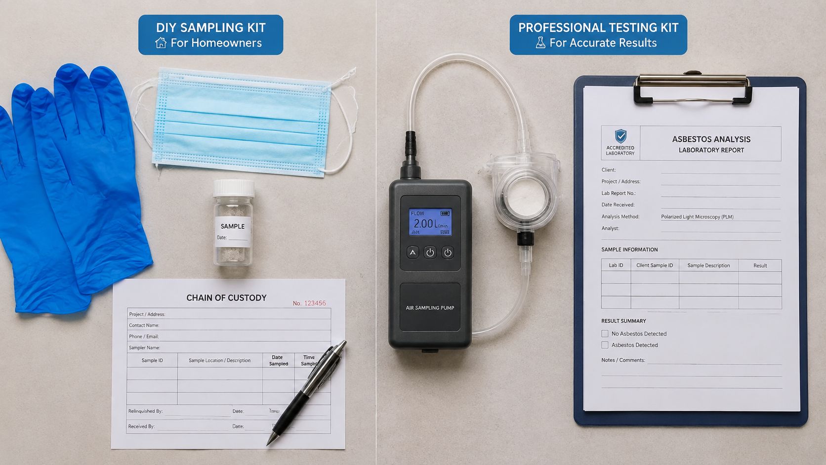 You are currently viewing Asbestos Sampling Kit Guide: DIY vs Pro Testing