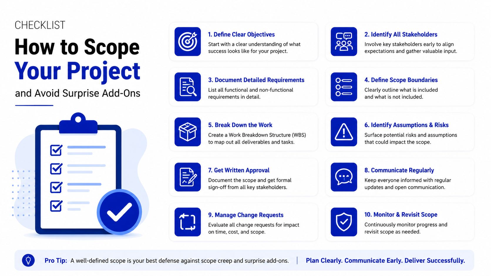 A ten-point project scoping checklist to help project managers avoid scope creep and ensure successful delivery.